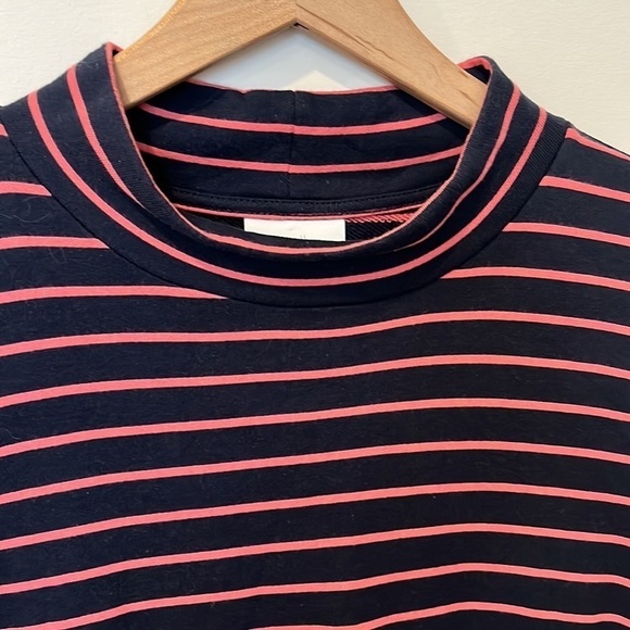 J Jill Mock Neck Striped Knit T Shirt Dress Navy Pink Comfy Dress POCKETS Size L - Picture 6 of 8